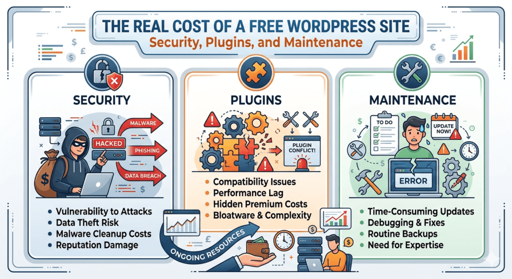 The Real Cost of a Free WordPress Site: Security, Plugins, and Maintenance
